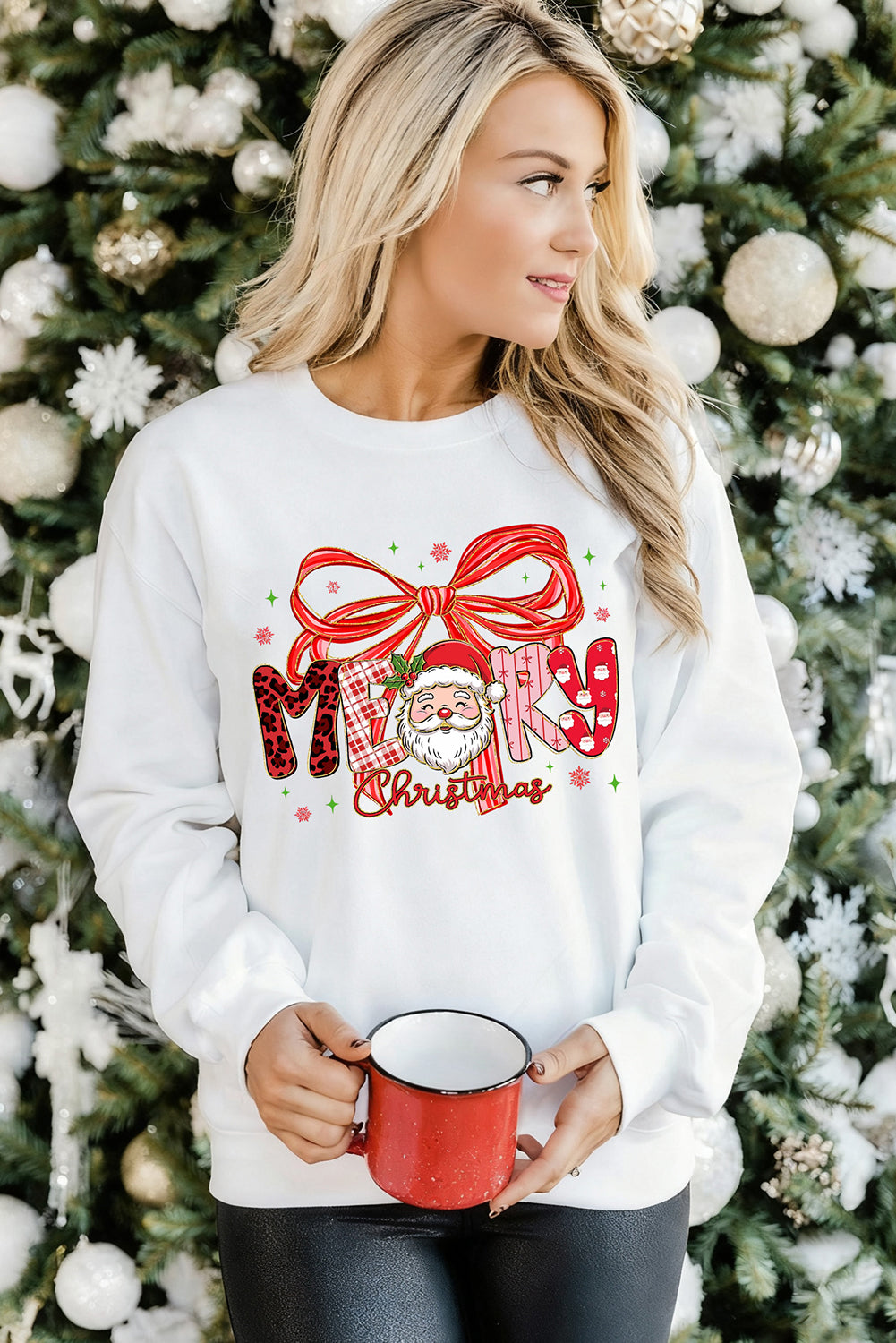 White Cute Merry Christmas Graphic Holiday Sweatshirt