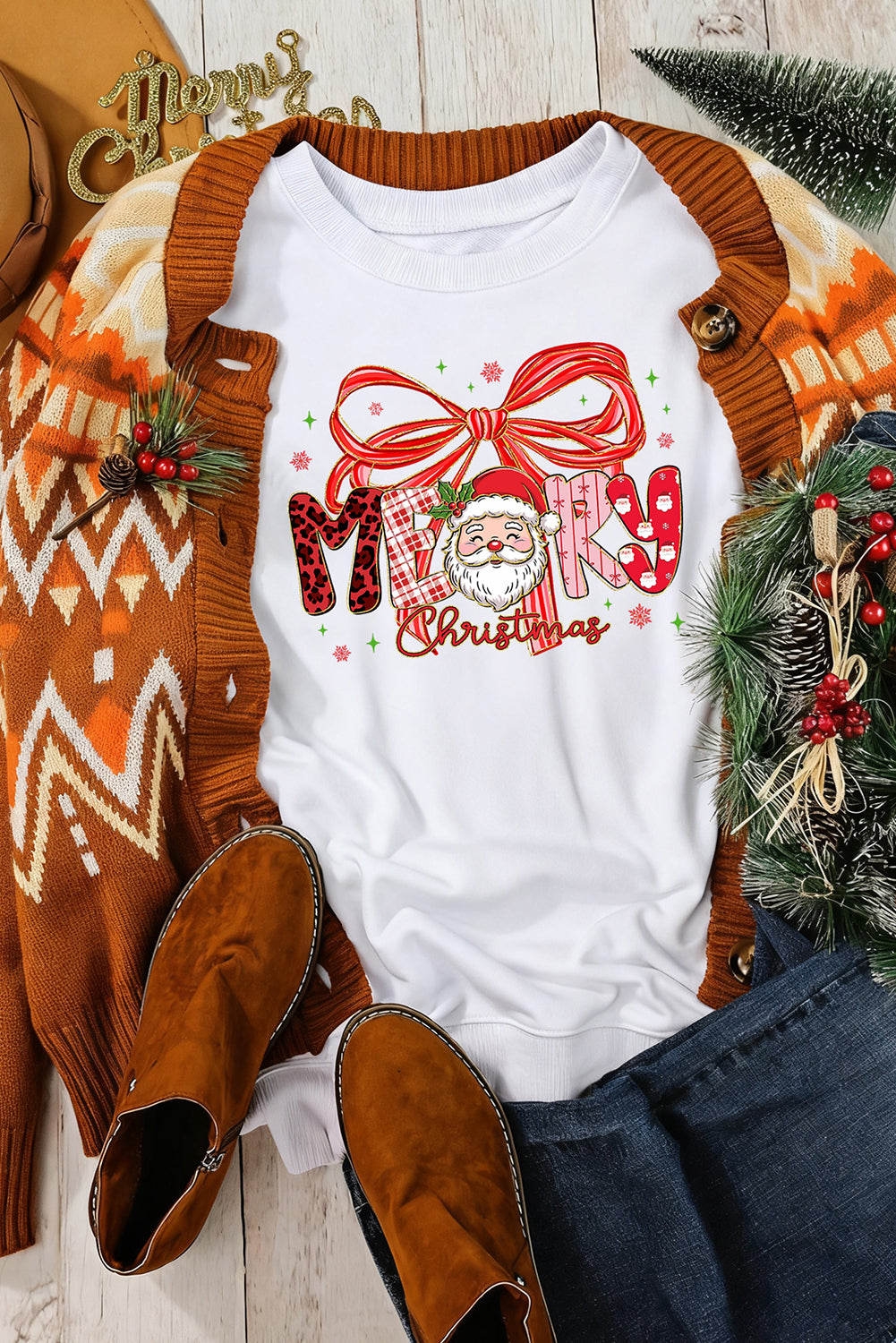 White Cute Merry Christmas Graphic Holiday Sweatshirt