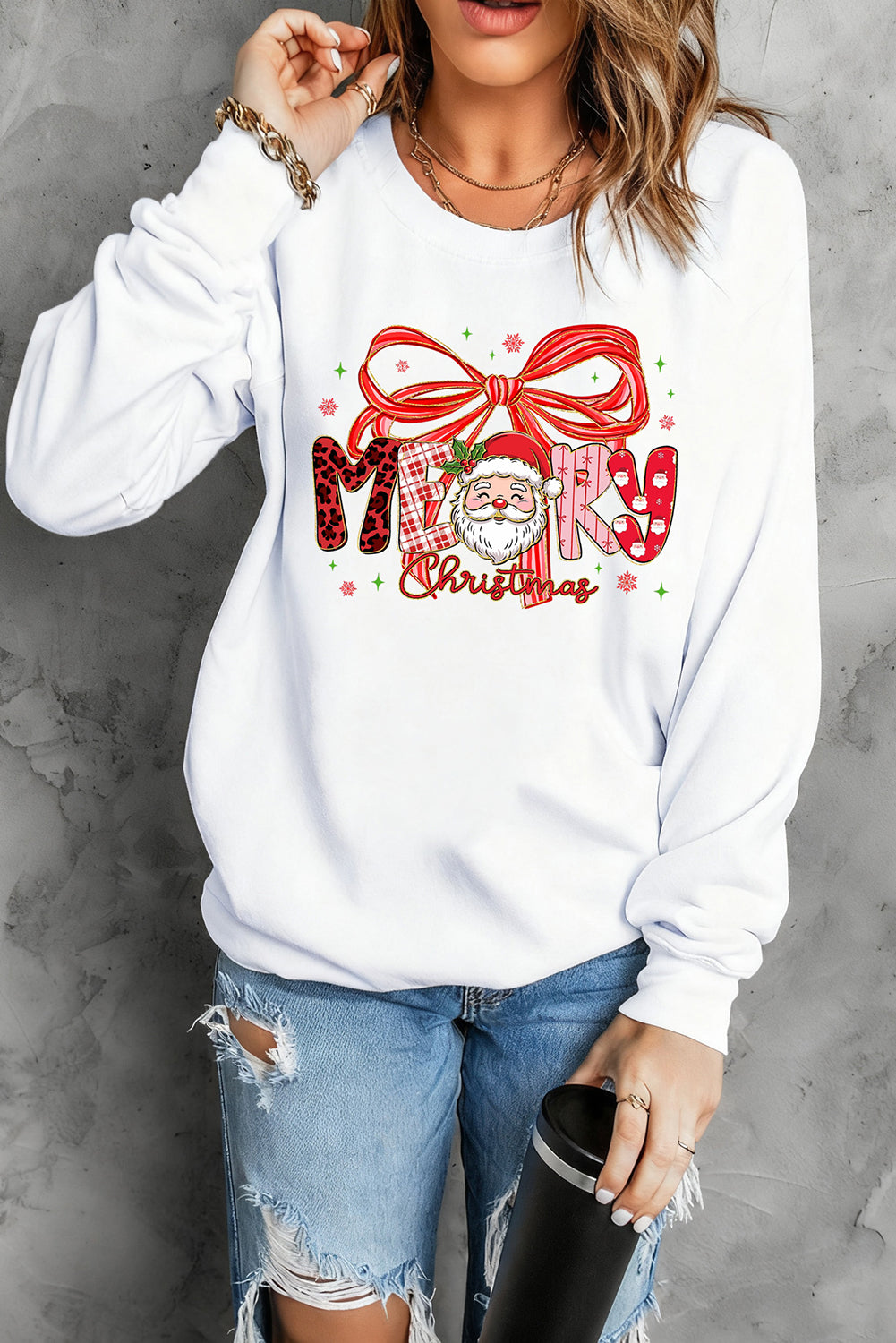 White Cute Merry Christmas Graphic Holiday Sweatshirt