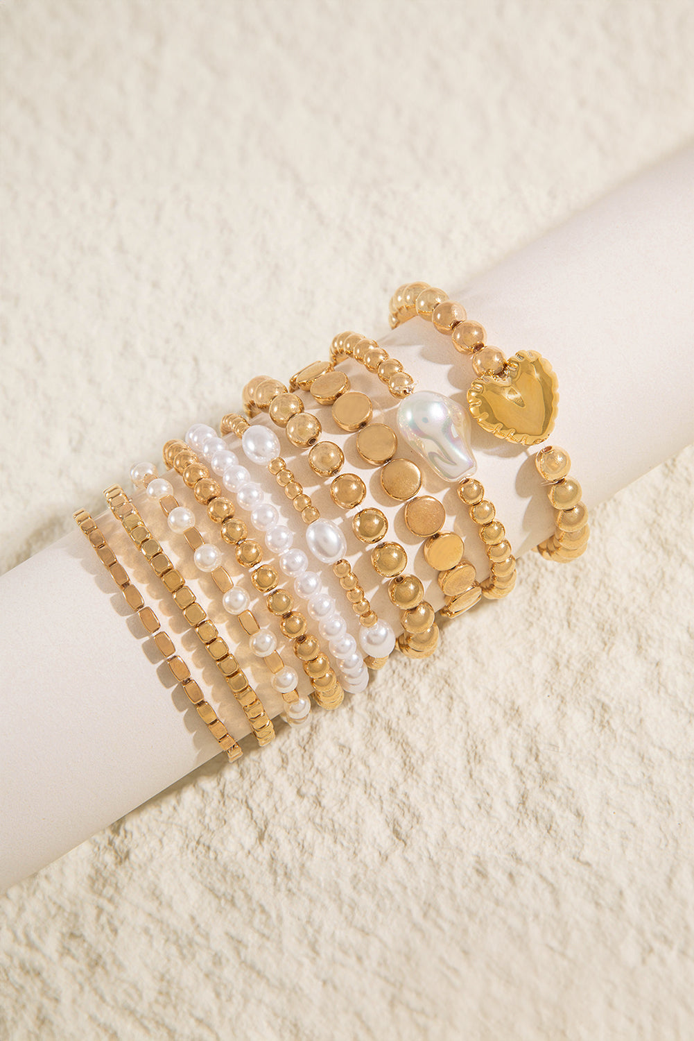 Gold Alloy Plated Pearl Beading 10pcs Bracelet Set